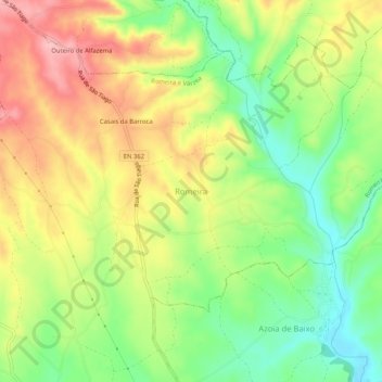 Topografische kaart Romeira, hoogte, reliëf