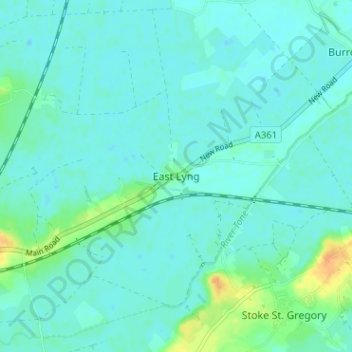 Topografische kaart East Lyng, hoogte, reliëf