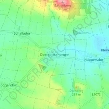 Topografische kaart Oberstinkenbrunn, hoogte, reliëf