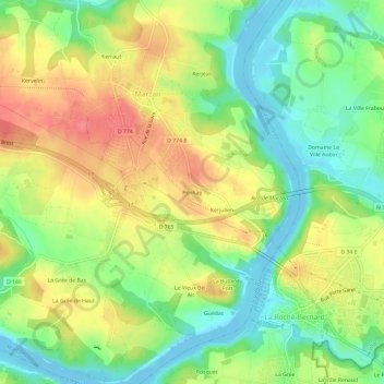 Topografische kaart Penhap, hoogte, reliëf