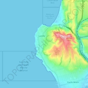Topografische kaart La Jolla, hoogte, reliëf