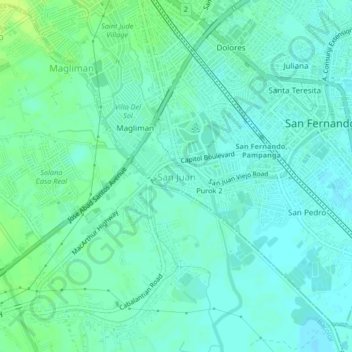 Topografische kaart San Juan, hoogte, reliëf