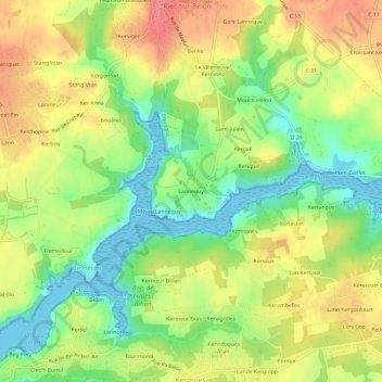 Topografische kaart Lanneguy, hoogte, reliëf