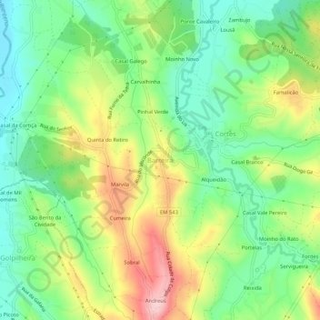 Topografische kaart Barreira, hoogte, reliëf