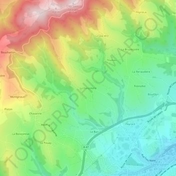 Topografische kaart La Donzelière, hoogte, reliëf