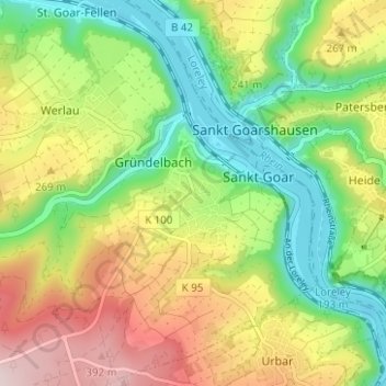 Topografische kaart Biebernheim, hoogte, reliëf