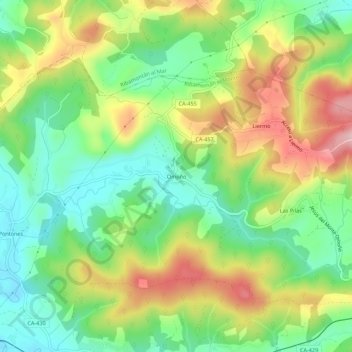 Topografische kaart Omoño, hoogte, reliëf