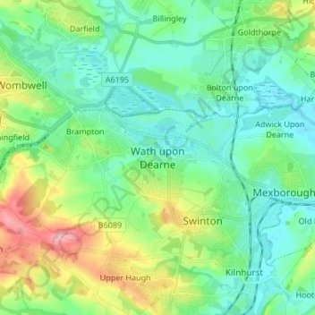 Topografische kaart Wath upon Dearne, hoogte, reliëf