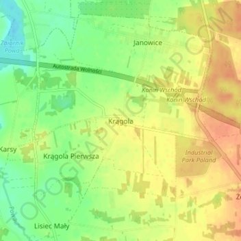 Topografische kaart Krągola, hoogte, reliëf
