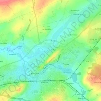 Topografische kaart la Guerine, hoogte, reliëf