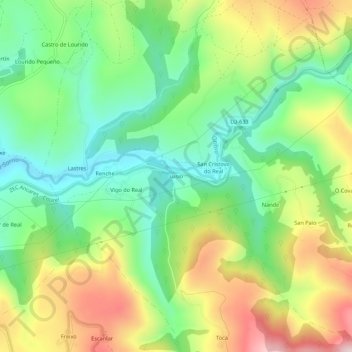 Topografische kaart Lusío, hoogte, reliëf