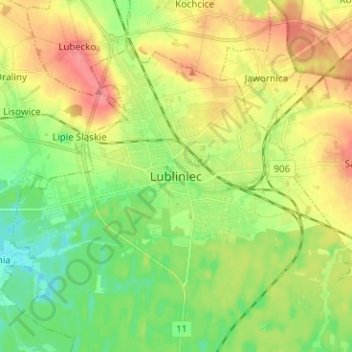 Topografische kaart Lublinitz, hoogte, reliëf