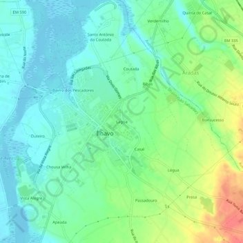 Topografische kaart Lagoa, hoogte, reliëf