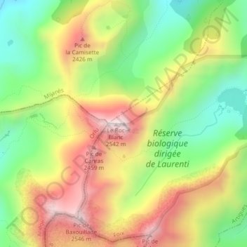 Topografische kaart Roc blanc, hoogte, reliëf