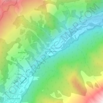Topografische kaart Soucheres Basses, hoogte, reliëf
