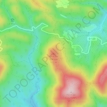 Topografische kaart Pech de la Rode, hoogte, reliëf