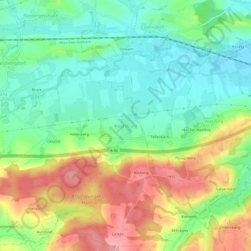 Topografische kaart Kopfsburg, hoogte, reliëf