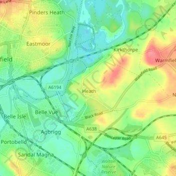 Topografische kaart Heath, hoogte, reliëf