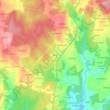 Topografische kaart Menlle, hoogte, reliëf