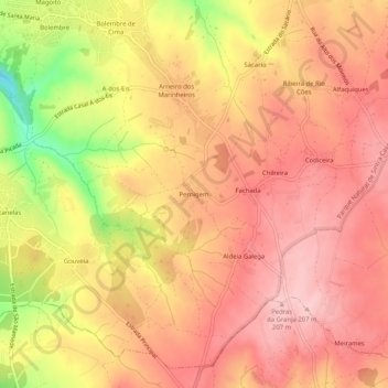 Topografische kaart Pernigem, hoogte, reliëf