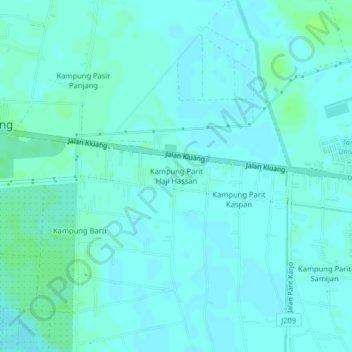 Topografische kaart Kampung Parit Haji Hassan, hoogte, reliëf