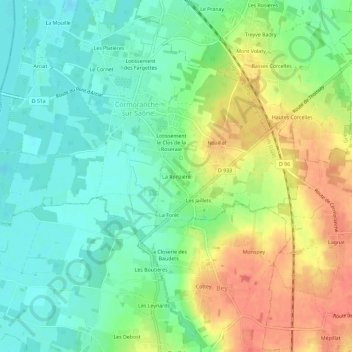 Topografische kaart La Ronzière, hoogte, reliëf