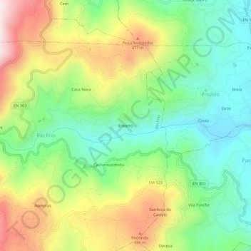 Topografische kaart Enxerto, hoogte, reliëf