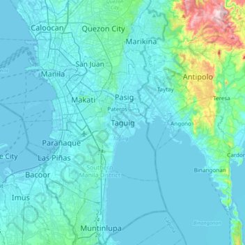 Topografische kaart Taguig, hoogte, reliëf