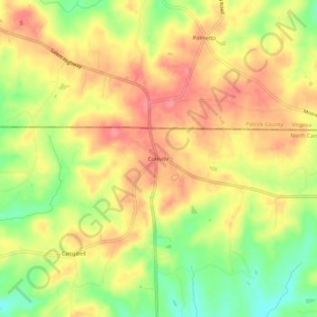 Topografische kaart Coleville, hoogte, reliëf