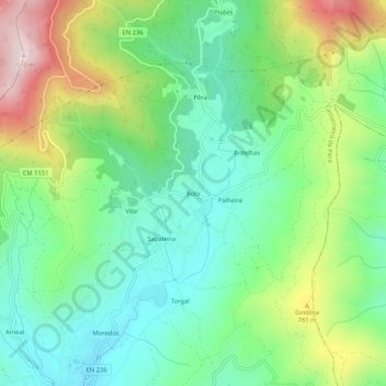 Topografische kaart Bolo, hoogte, reliëf