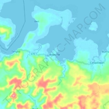 Topografische kaart Arteche, hoogte, reliëf