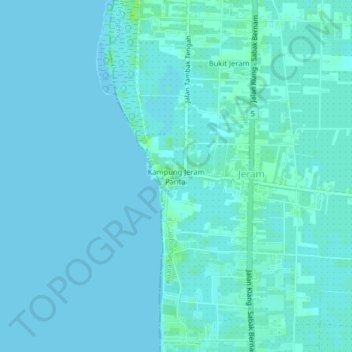 Topografische kaart Kampung Jeram Pantai, hoogte, reliëf