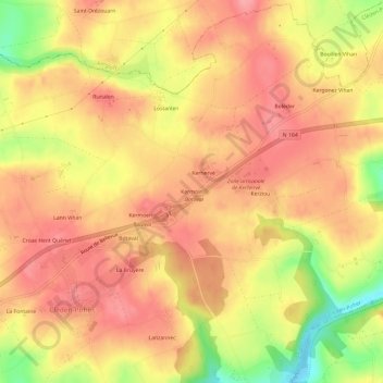 Topografische kaart Kermoin, hoogte, reliëf
