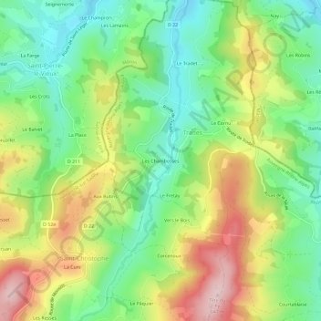 Topografische kaart Les Chambosses, hoogte, reliëf