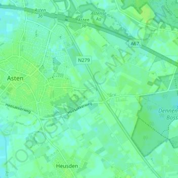 Topografische kaart Voordeldonk, hoogte, reliëf
