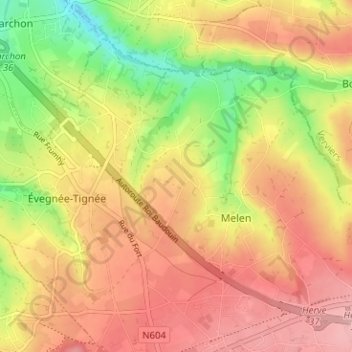 Topografische kaart Cerexhe-Heuseux, hoogte, reliëf
