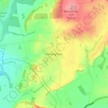 Topografische kaart Pattingham, hoogte, reliëf