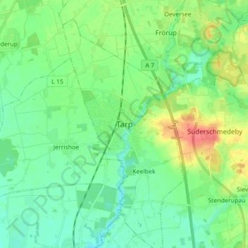 Topografische kaart Tarp, hoogte, reliëf