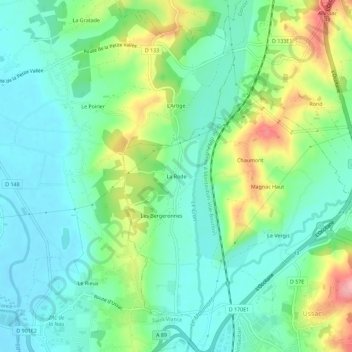 Topografische kaart La Rode, hoogte, reliëf