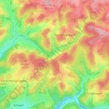 Topografische kaart Leiberg, hoogte, reliëf