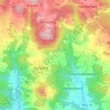 Topografische kaart Boxbach, hoogte, reliëf