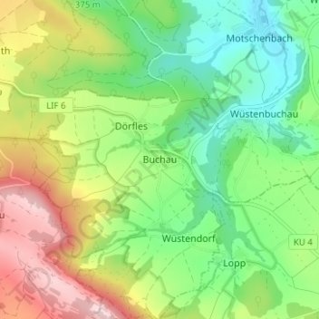 Topografische kaart Buchau, hoogte, reliëf