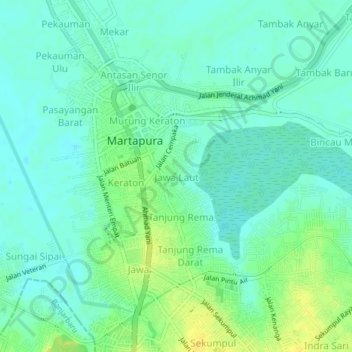 Topografische kaart Jawa Laut, hoogte, reliëf