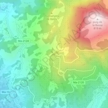 Topografische kaart Mirador de ses Barques, hoogte, reliëf