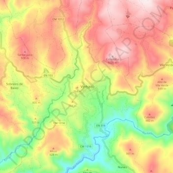 Topografische kaart Vinhais, hoogte, reliëf