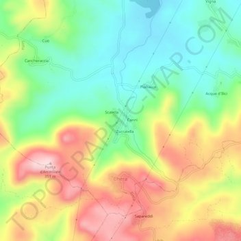 Topografische kaart Zuccaledda, hoogte, reliëf