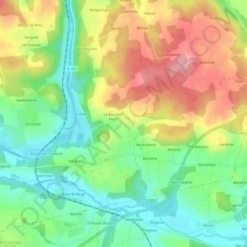 Topografische kaart Le Bourron Bas, hoogte, reliëf