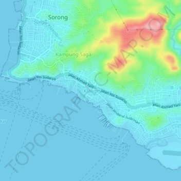 Topografische kaart Klaligi, hoogte, reliëf