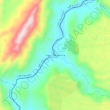 Topografische kaart Puerto Alejandría, hoogte, reliëf