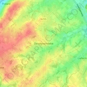 Topografische kaart Denderwindeke, hoogte, reliëf